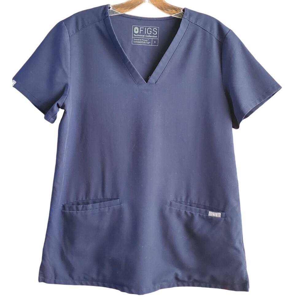 Figs Women's Small Casma Three Pocket Scrub Top V-Neck Navy Blue